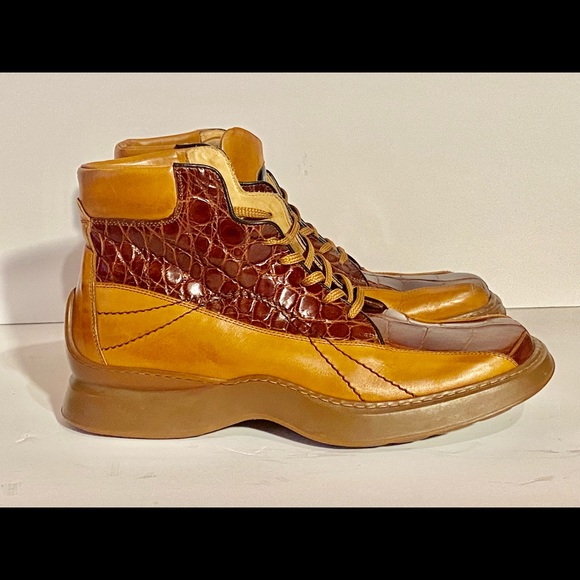FENNIX Italian Genuine Crocodile & Leather Boots W/ Brown Bubble Soles main image 4